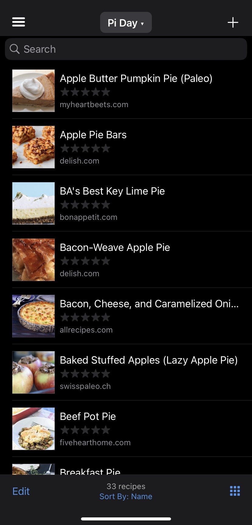 Screen shot of the Paprika app,.